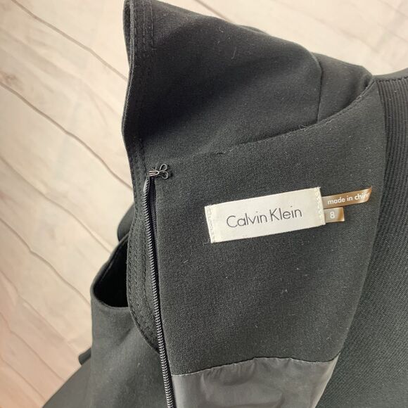 Calvin Klein Dress Black 8 Medium Ruffle Bodycon Formal Classic Zipper Career - Picture 12 of 16